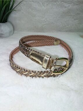 Woven Metallic Leather Women's Belt - Gold and Bronze 1 Inch Wide 💝